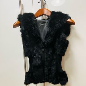 Belle Fare Black Rabbit Full Skin Fur Vest with Fur Hood. Size Small. Worn Once.